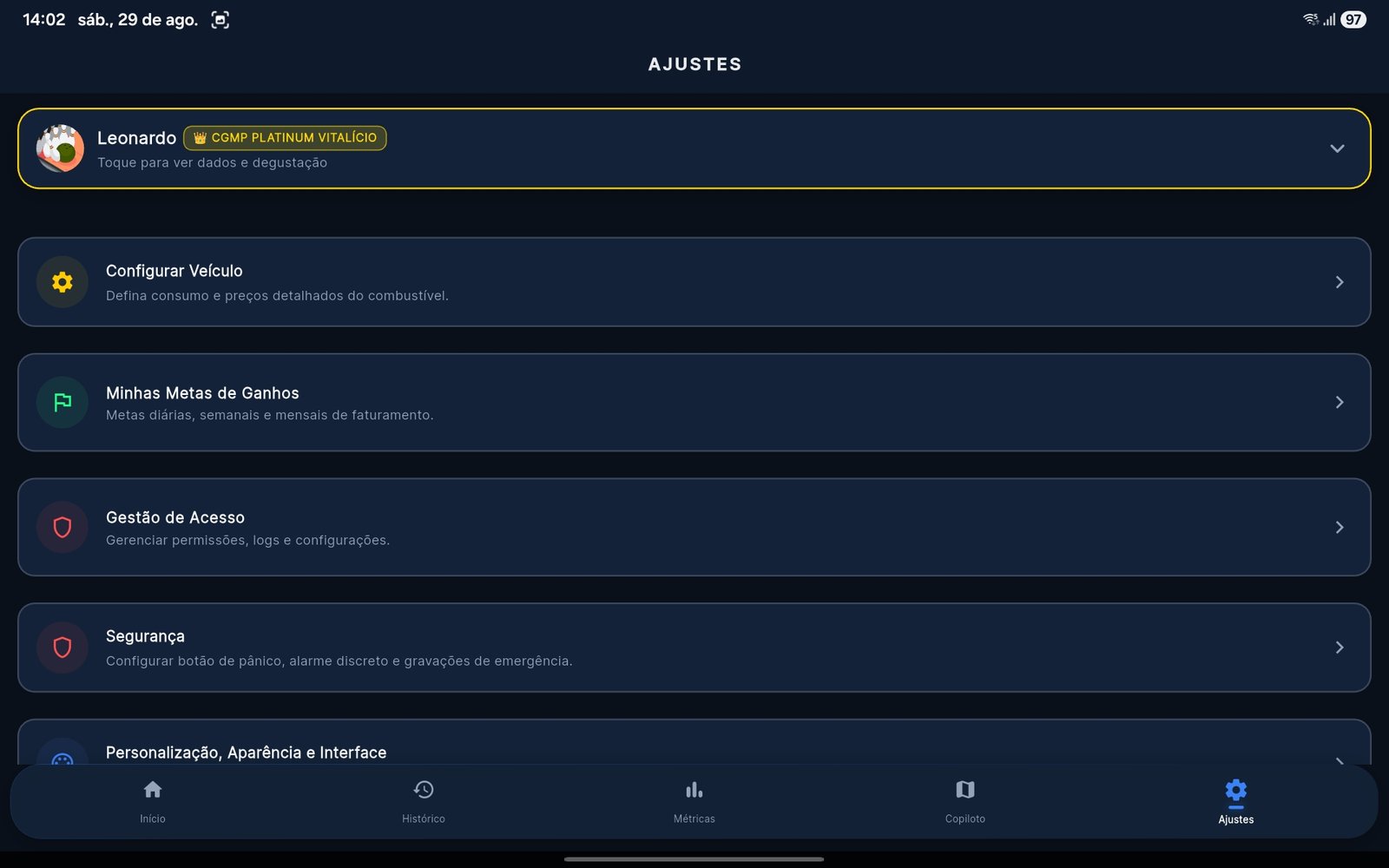 Tela de auditoria e exportação para planilhas